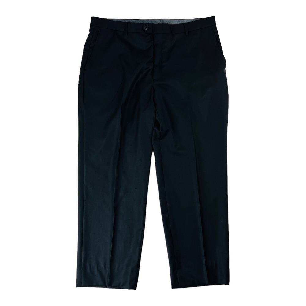 Hickey Freeman Black Stripe Flat Front Wool Dress Pants USA Mens Size 38X27‎ +2"